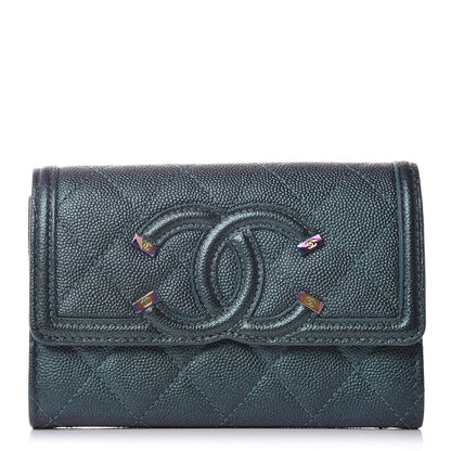 Chanel Iridescent Caviar Quilted Medium Filigree Flap Wallet Dark Turquoise 1 of 9