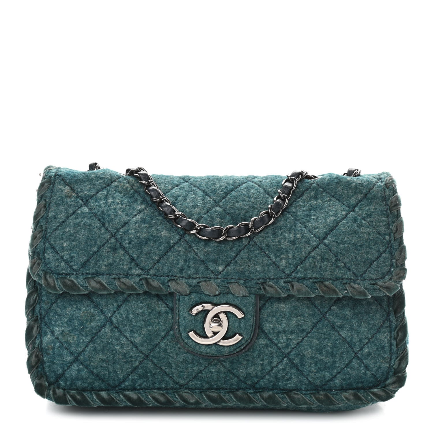 Chanel Fancy Felt Flap Teal 1 of 12