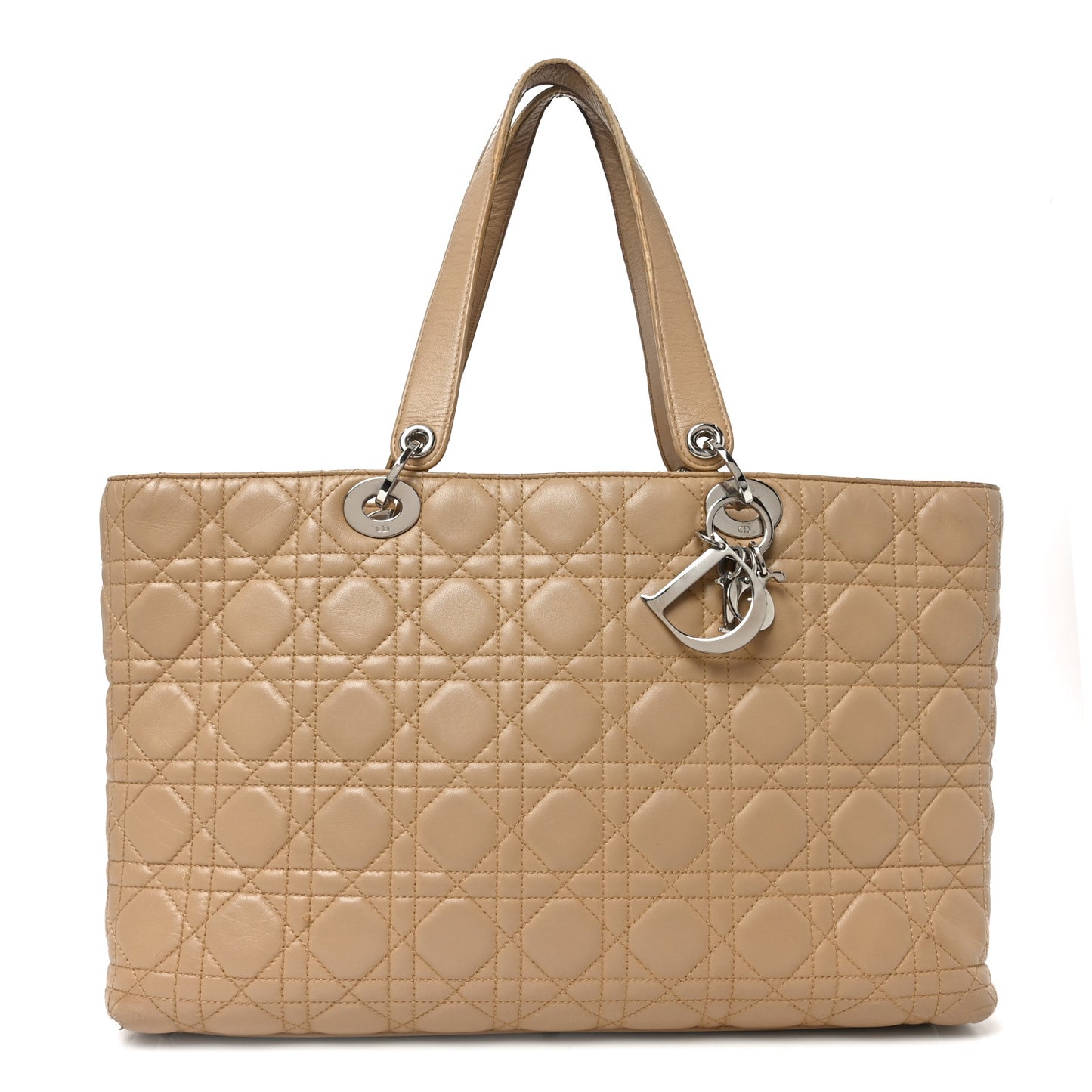 Lambskin Cannage Large Lady Dior Shopper Tote Beige
