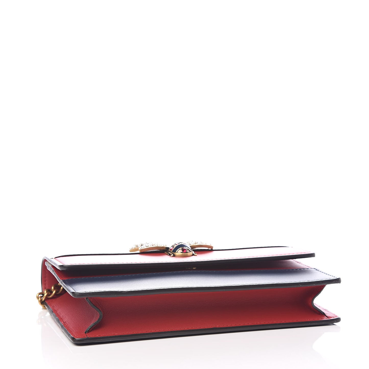Calfskin Queen Margaret Chain Wallet Blue Agata Hibiscus Red Mystic White