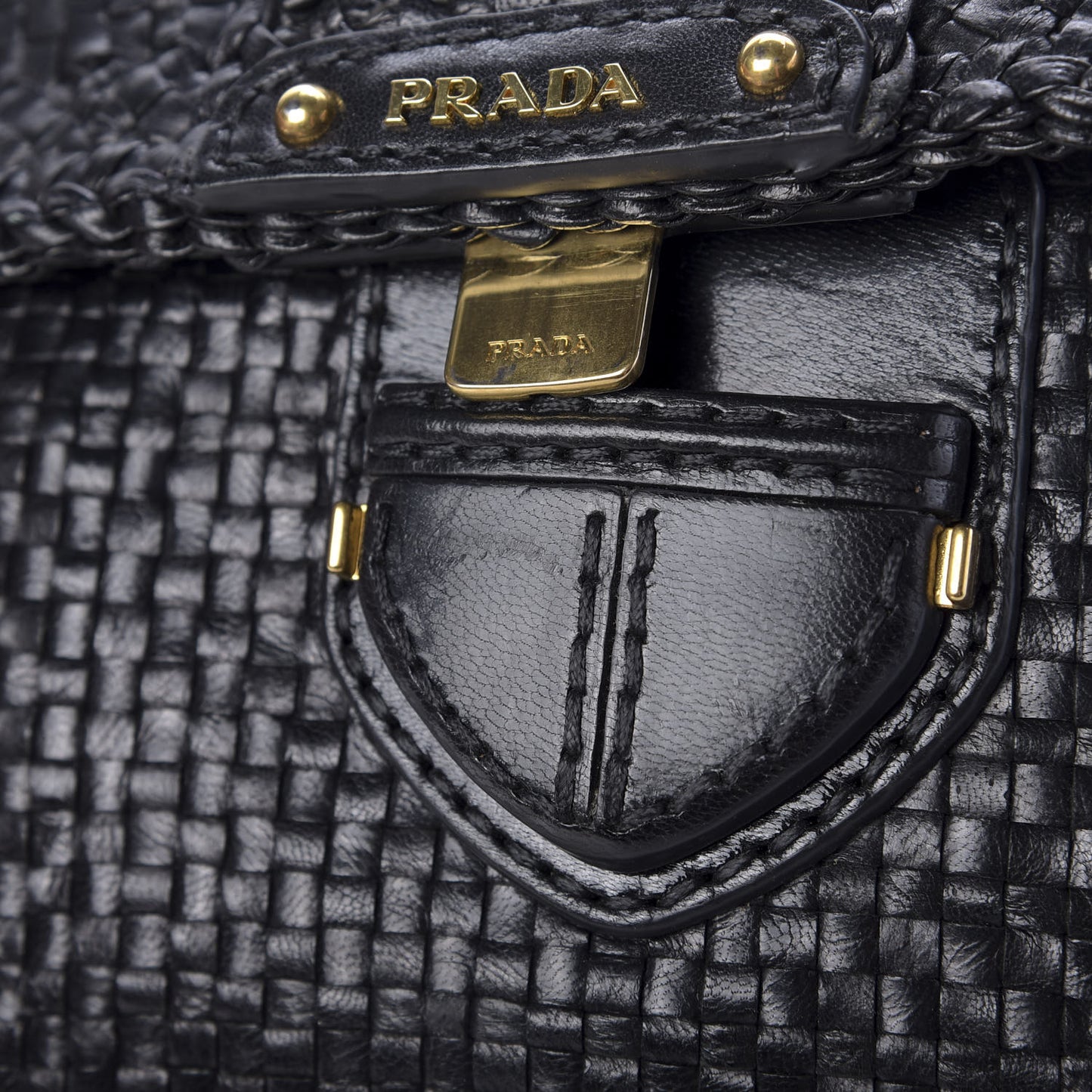 Goatskin Woven Top Handle Satchel Black