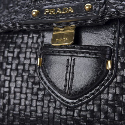 Prada Goatskin Woven Top Handle Satchel Black 13 of 14