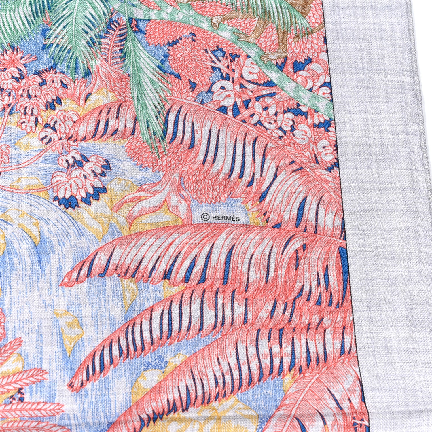 Hermes Cashmere Silk Faubourg Tropical Shawl 140 Gris Chine Rose 2 of 4