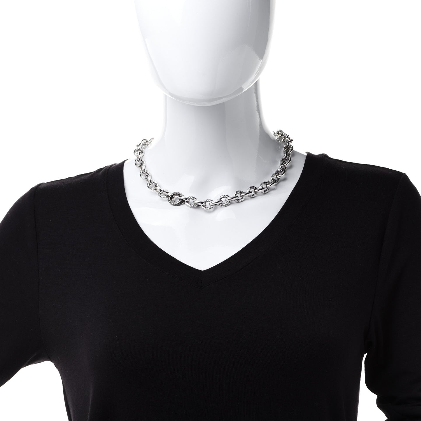 Sterling Silver Diamond Midnight Melange Oval Link Necklace