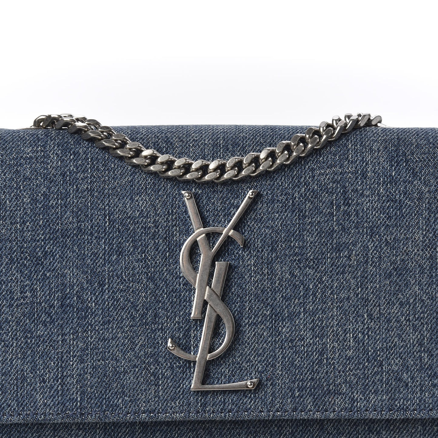 Denim Small Classic Monogram Kate Satchel Blue