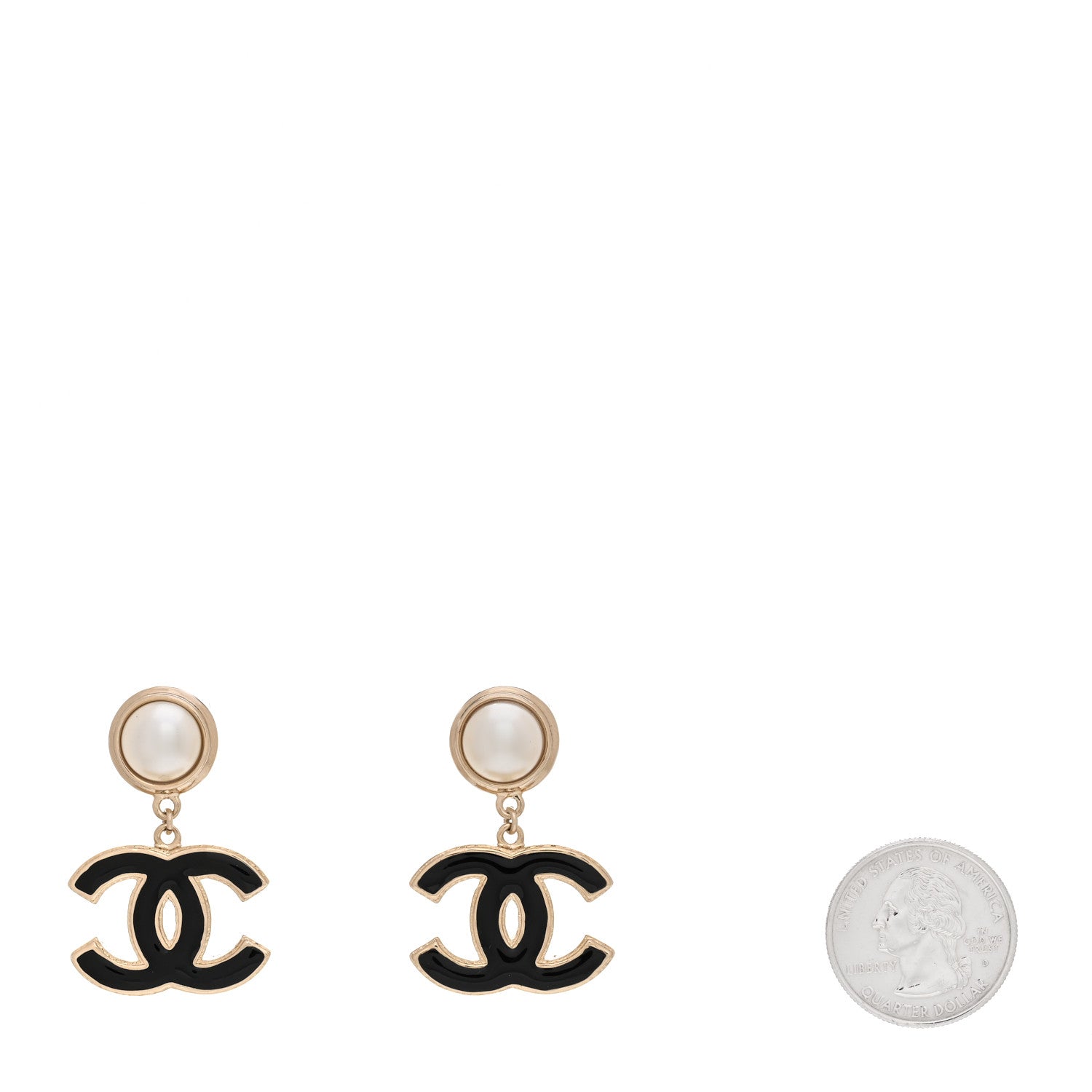 Chanel Pearl Enamel CC Drop Earrings Black 2 of 5