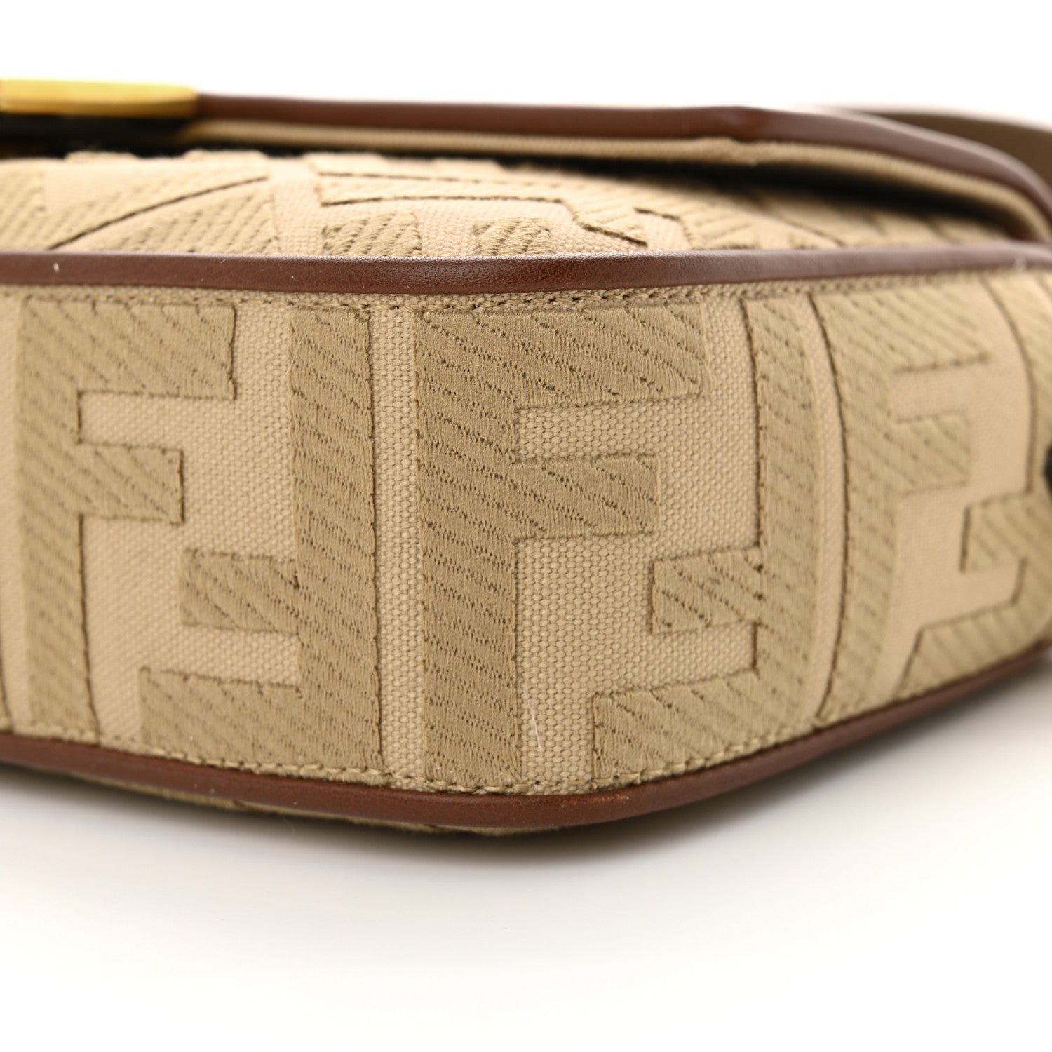 Fendi Canvas Vitello King FF Embroidered Baguette Sand Ghianda 9 of 9