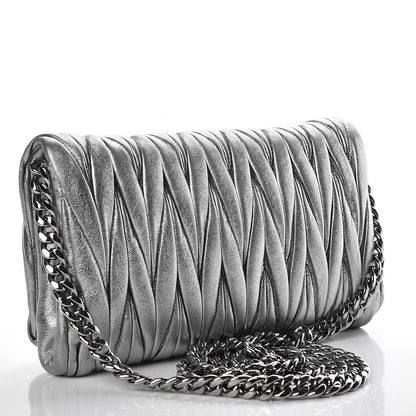 Miu Miu Metallic Nappa Matelasse Chain Crossbody Cromo 4 of 11