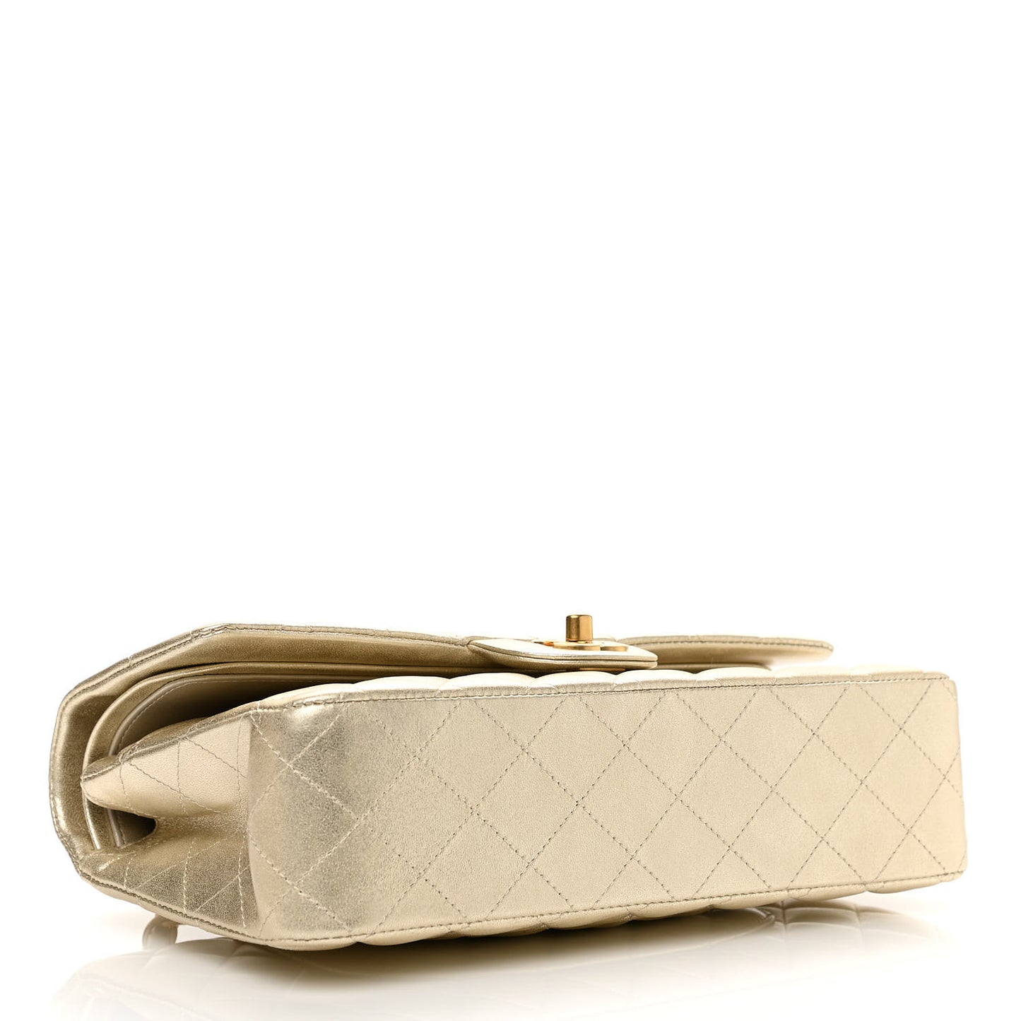 Metallic Lambskin Quilted Medium Double Flap Gold