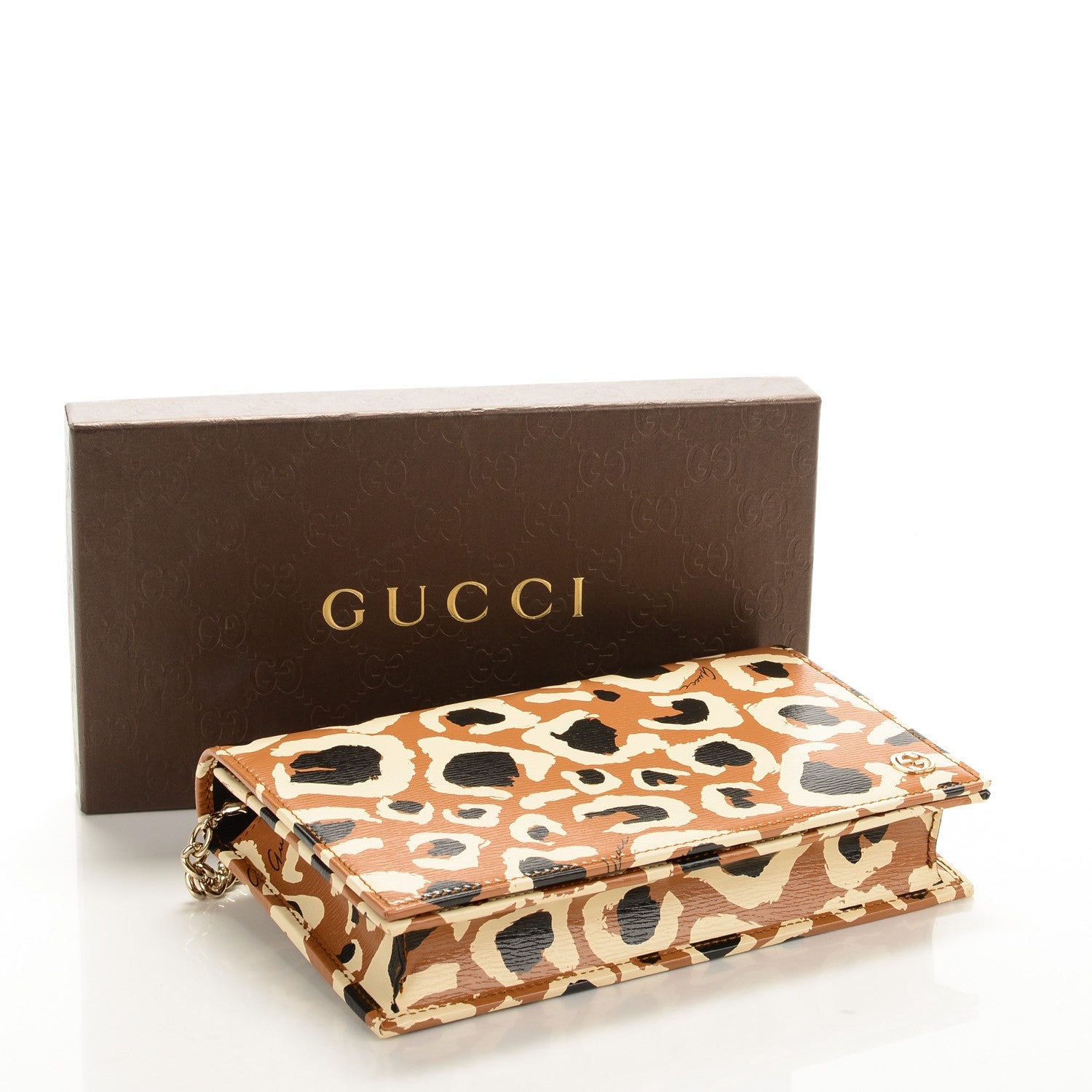 Gucci Patent Leopard Print Betty Chain Wallet Tobacco Black 4 of 6
