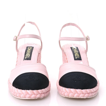 Chanel Lambskin Grosgrain CC Espadrilles Wedges 40 Pink Black 3 of 10