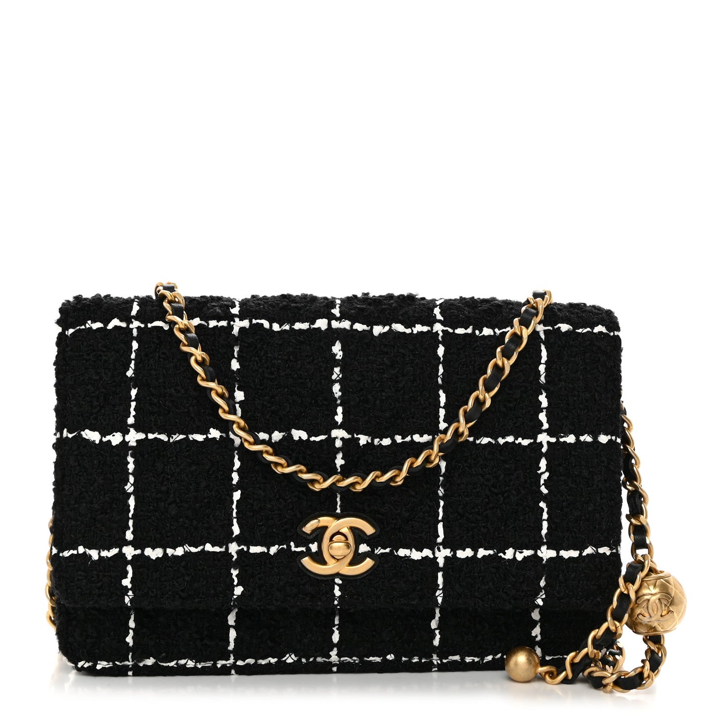 Tweed Quilted Mini Rectangular Pearl Crush Flap Black