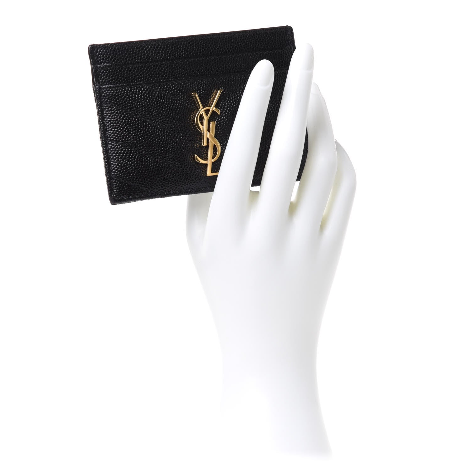 Saint Laurent Grain De Poudre Matelasse Chevron Monogram Credit Card Case Black 2 of 7