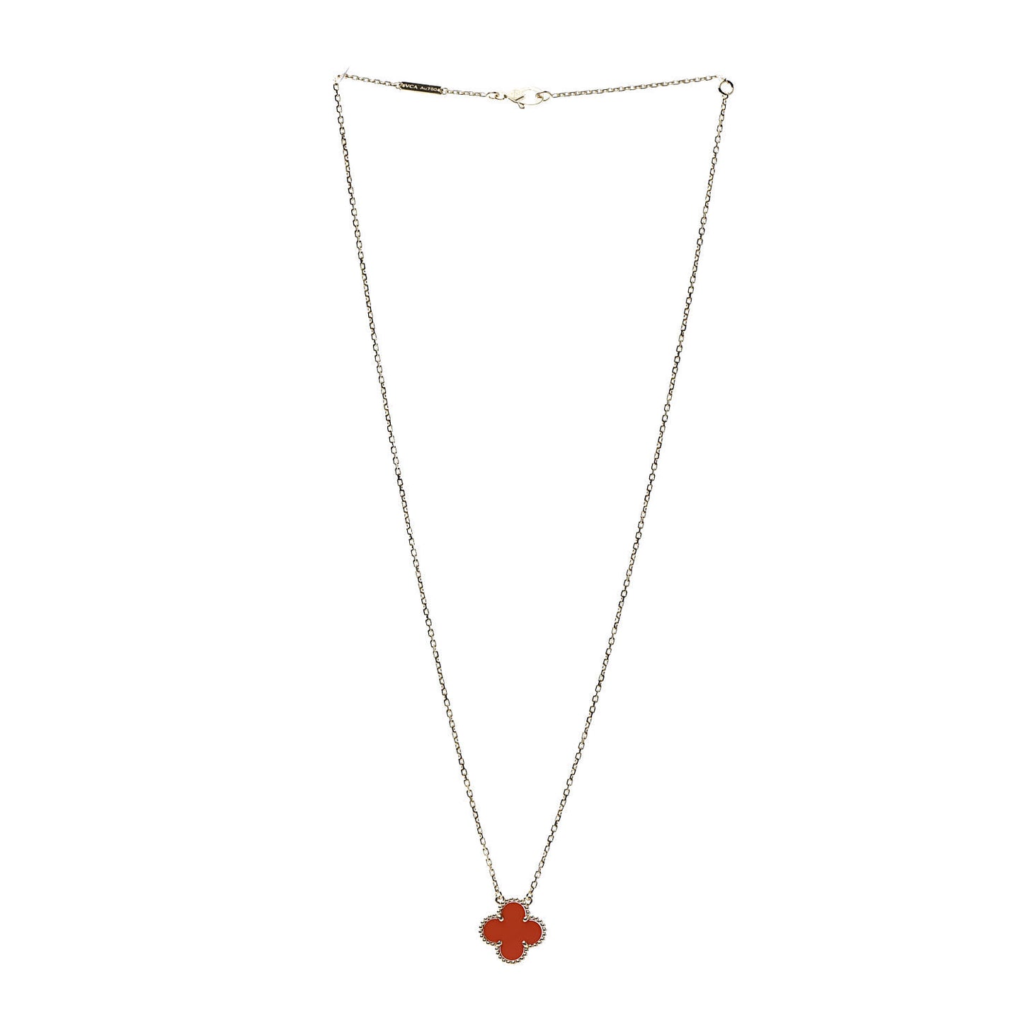18K Yellow Gold Carnelian Vintage Alhambra Pendant Necklace