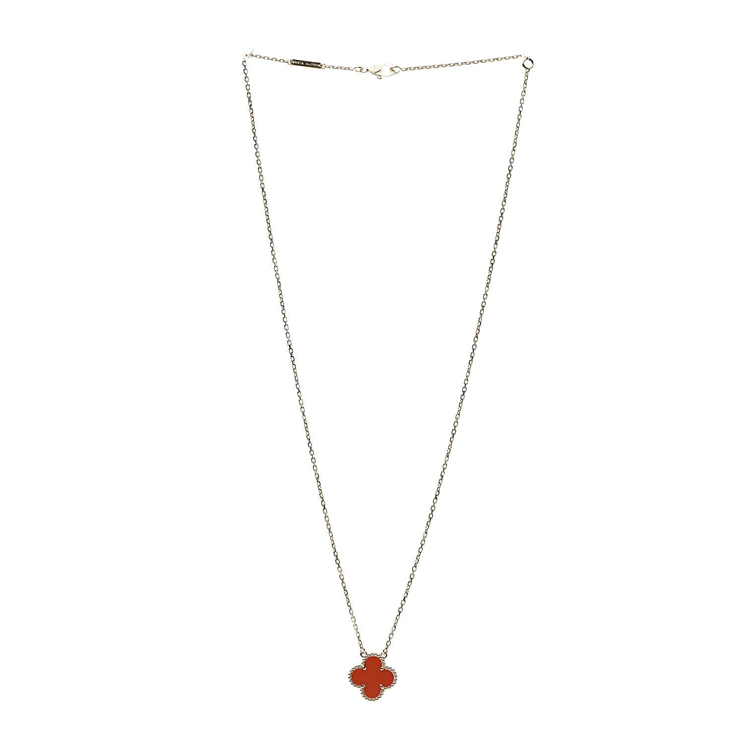 Van Cleef & Arpels 18K Yellow Gold Carnelian Vintage Alhambra Pendant Necklace 3 of 7