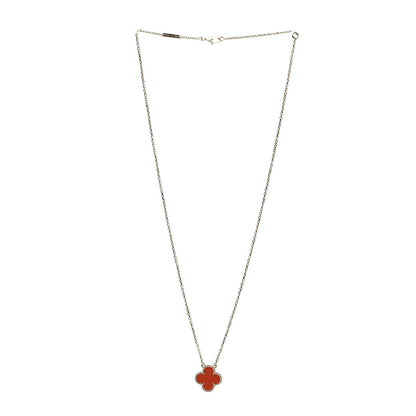 Van Cleef & Arpels 18K Yellow Gold Carnelian Vintage Alhambra Pendant Necklace 3 of 7