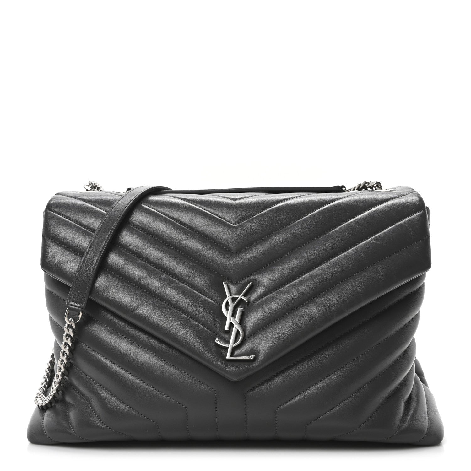 Saint Laurent Calfskin Y Quilted Monogram Large Loulou Chain Satchel Earth 1 of 10