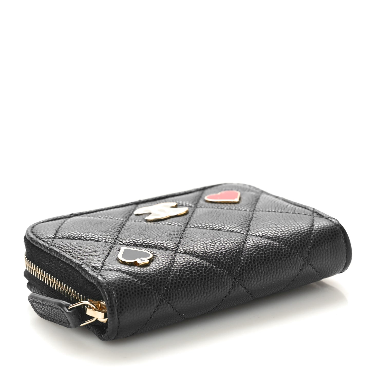Caviar Enamel Coco Casino Quilted Zip Coin Purse Navy Blue