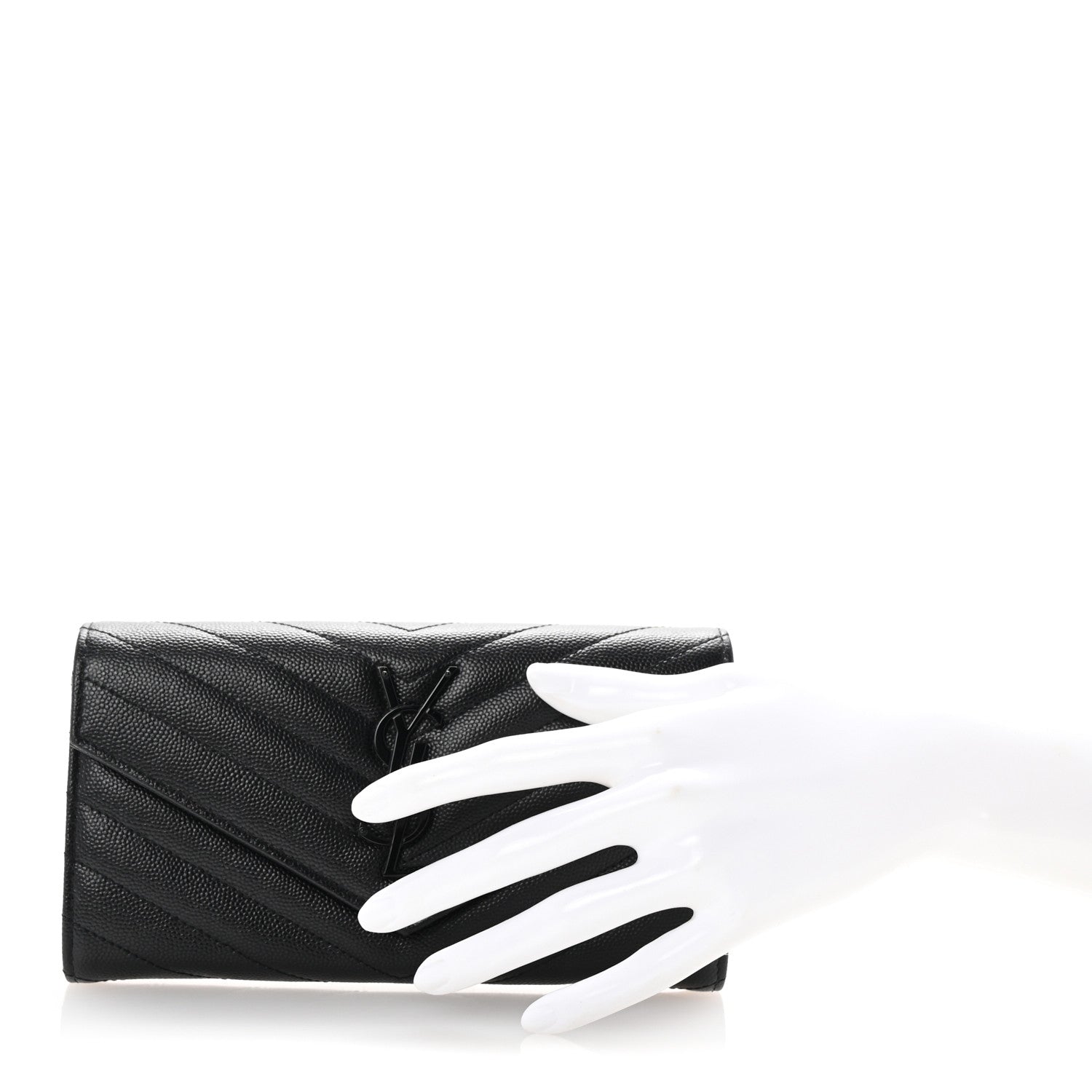Saint Laurent Grain De Poudre Matelasse Chevron Monogram Flap Wallet Black 2 of 6