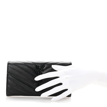 Saint Laurent Grain De Poudre Matelasse Chevron Monogram Flap Wallet Black 2 of 6