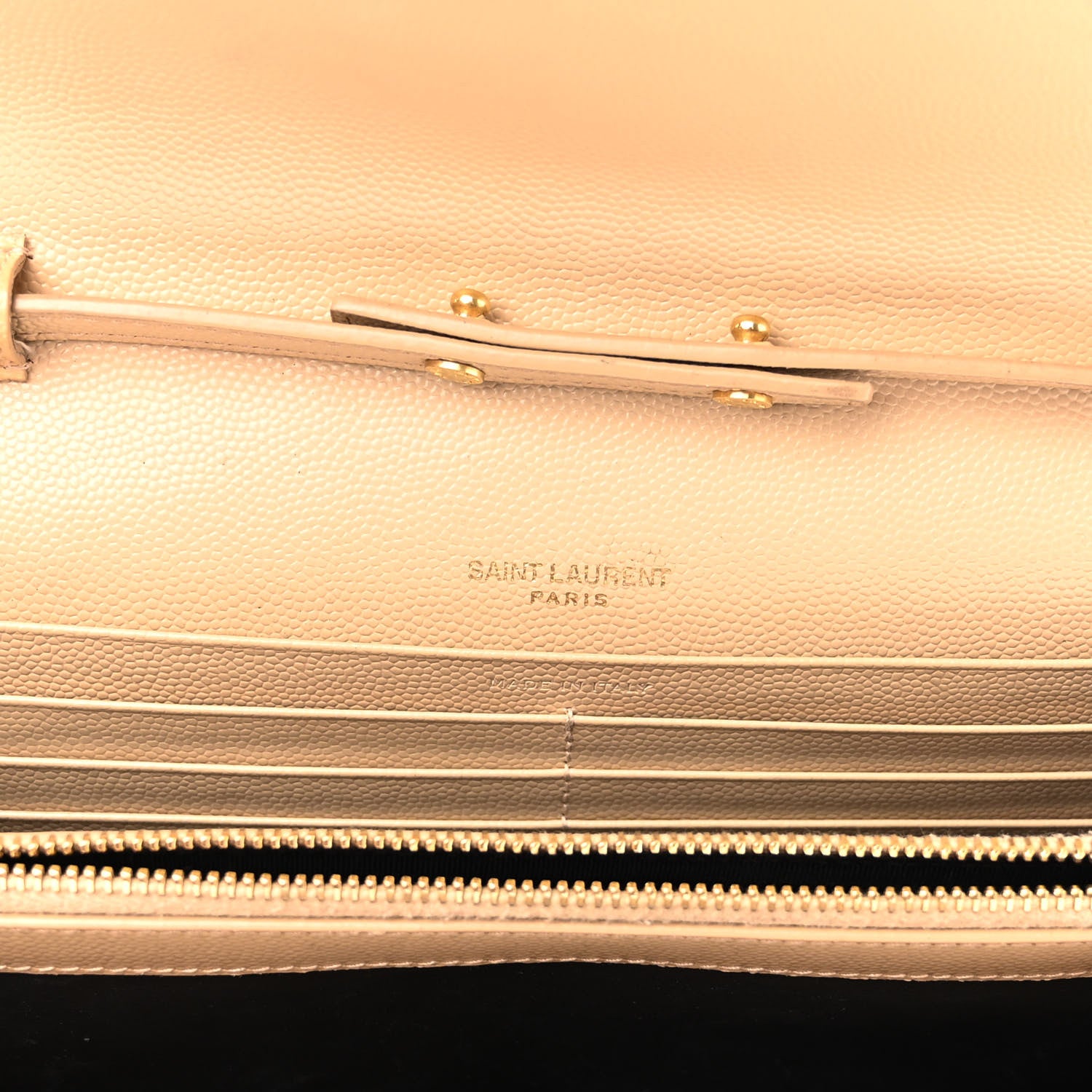 Saint Laurent Grain De Poudre Matelasse Chevron Monogram Chain Wallet Dark Beige 6 of 14