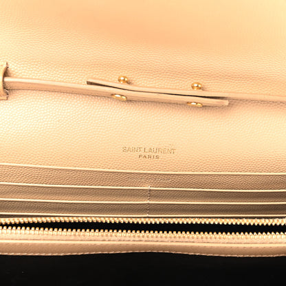 Saint Laurent Grain De Poudre Matelasse Chevron Monogram Chain Wallet Dark Beige 6 of 14