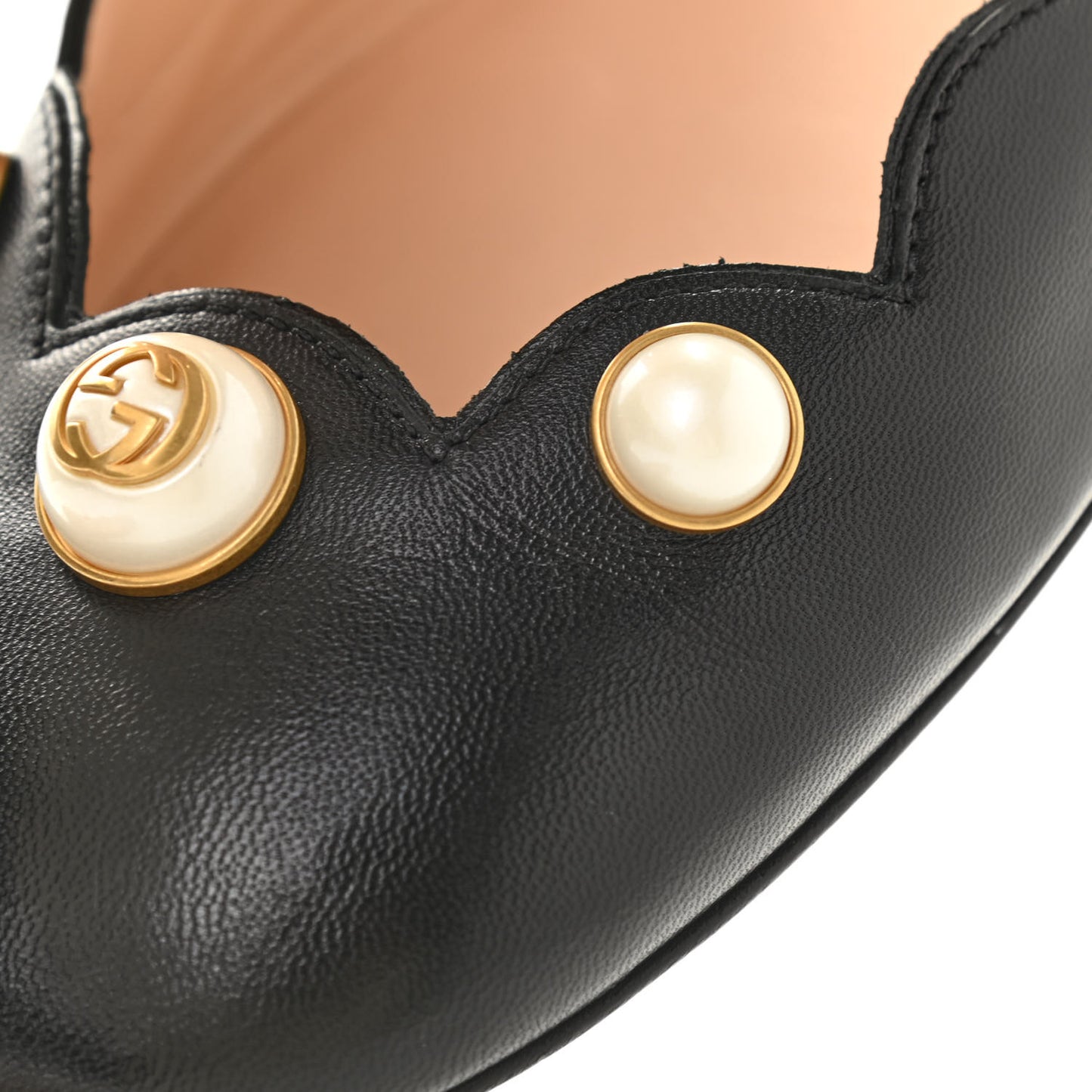 Malaga Kid Interlocking G Pearl Scalloped Flats 40 Black