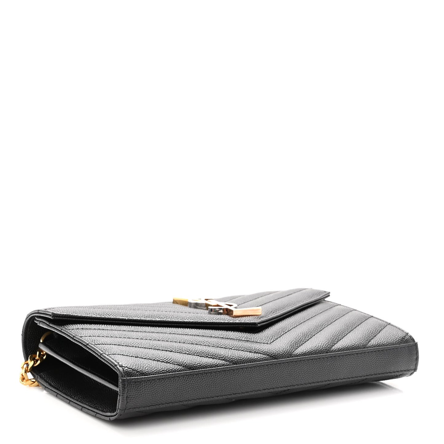 Grain De Poudre Matelasse Chevron Monogram Chain Wallet Black
