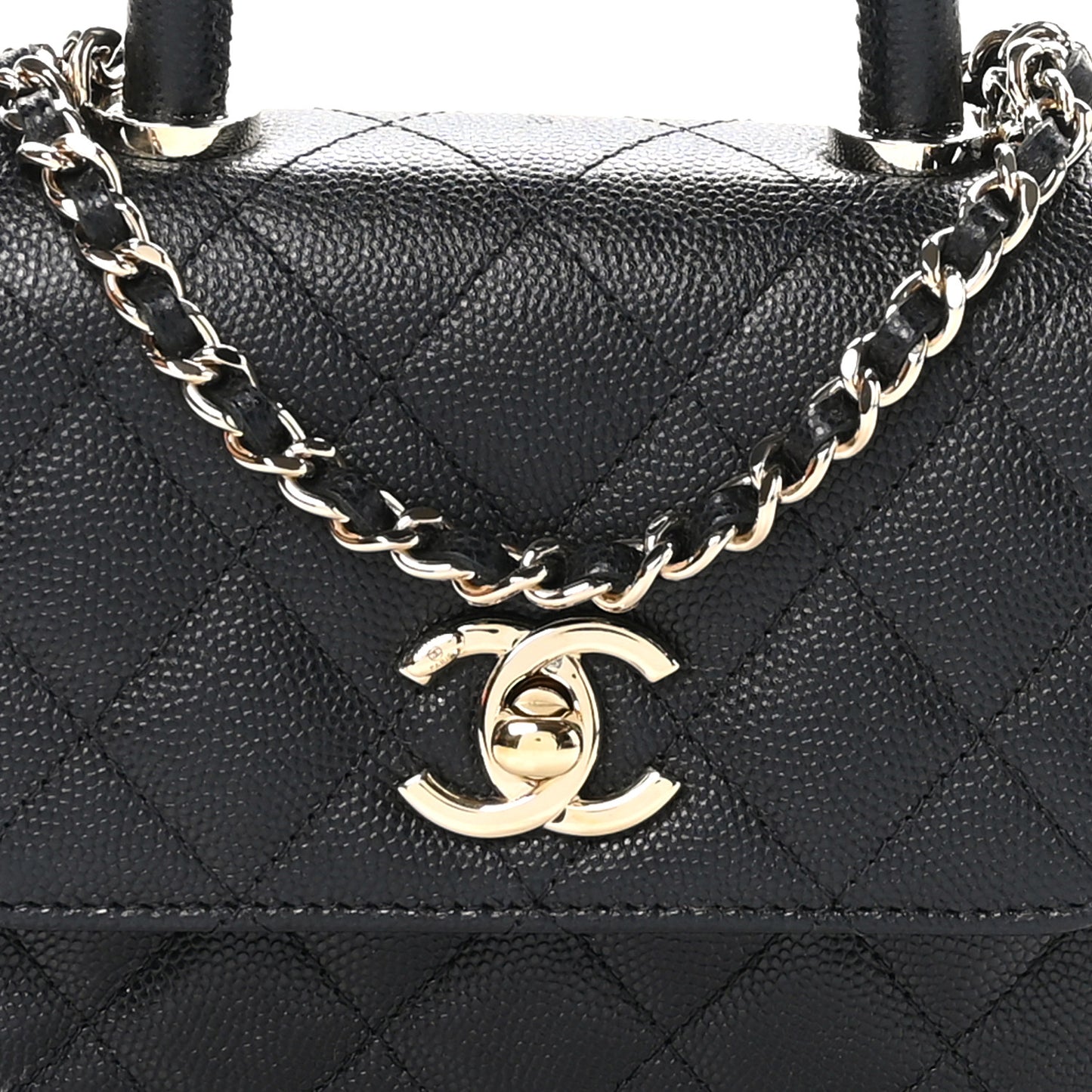 Caviar Quilted Coco Handle Clutch With Chain Black