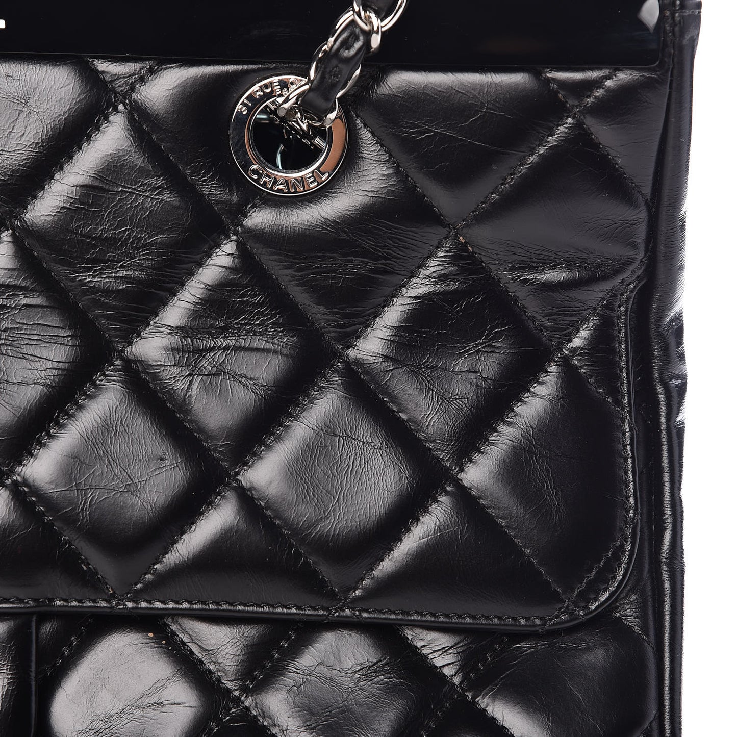 Glazed Calfskin Quilted Small CC Delivery Tote Black