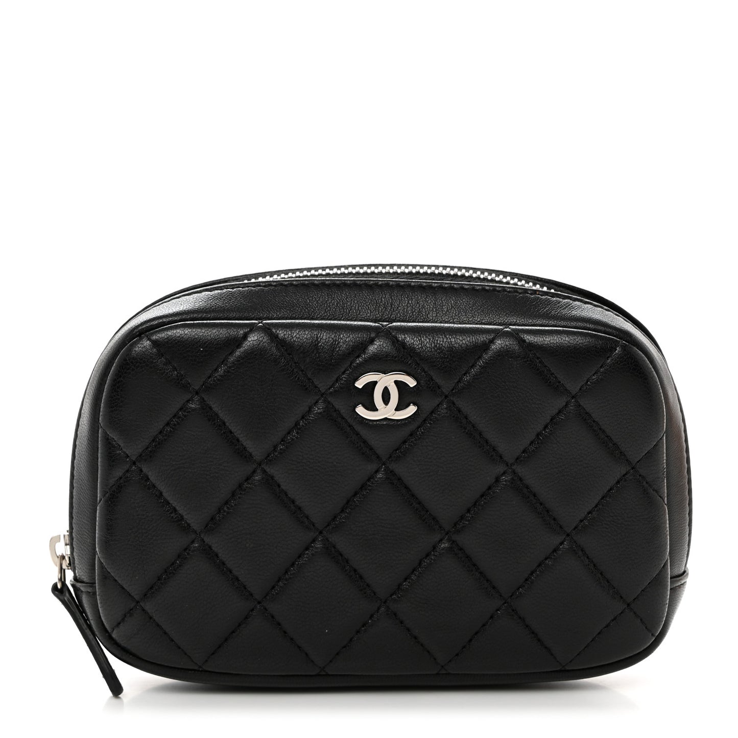 Lambskin Quilted Small Curvy Pouch Cosmetic Case Black