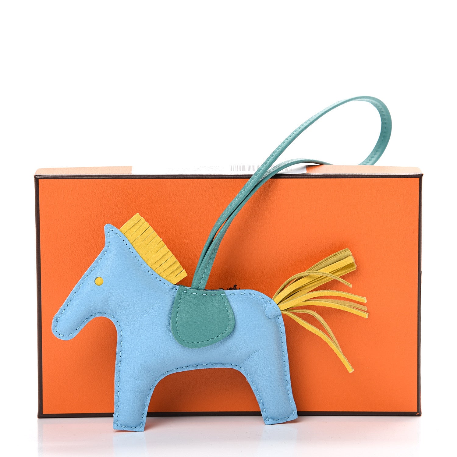 Hermes Milo Lambskin Grigri Rodeo Horse Bag Charm MM Celeste Jaune de Naples Vert Verone 5 of 5