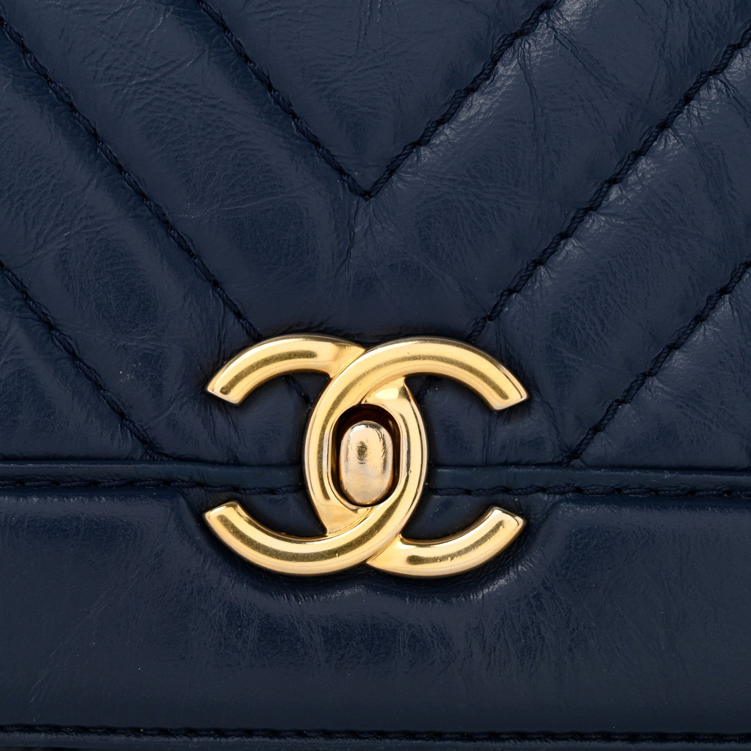 Chanel Calfskin Chevron Quilted Top Handle Flap Navy 13 of 13