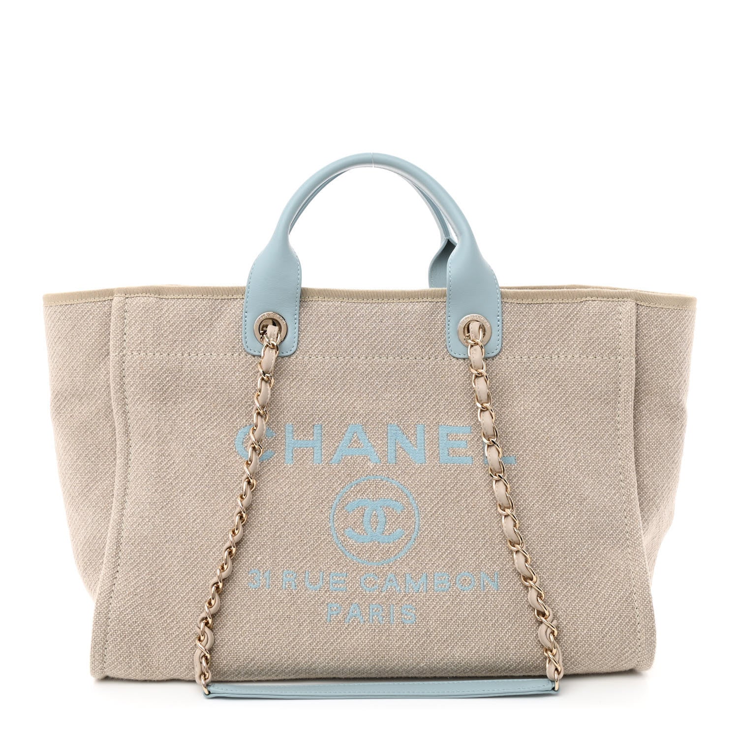 Chanel Mixed Fibers Calfskin Medium Deauville Tote Grey Light Blue 2 of 12