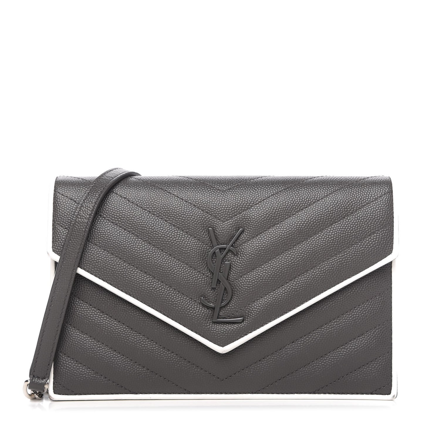 Grain De Poudre Matelasse Chevron Monogram Chain Wallet Asphalt White