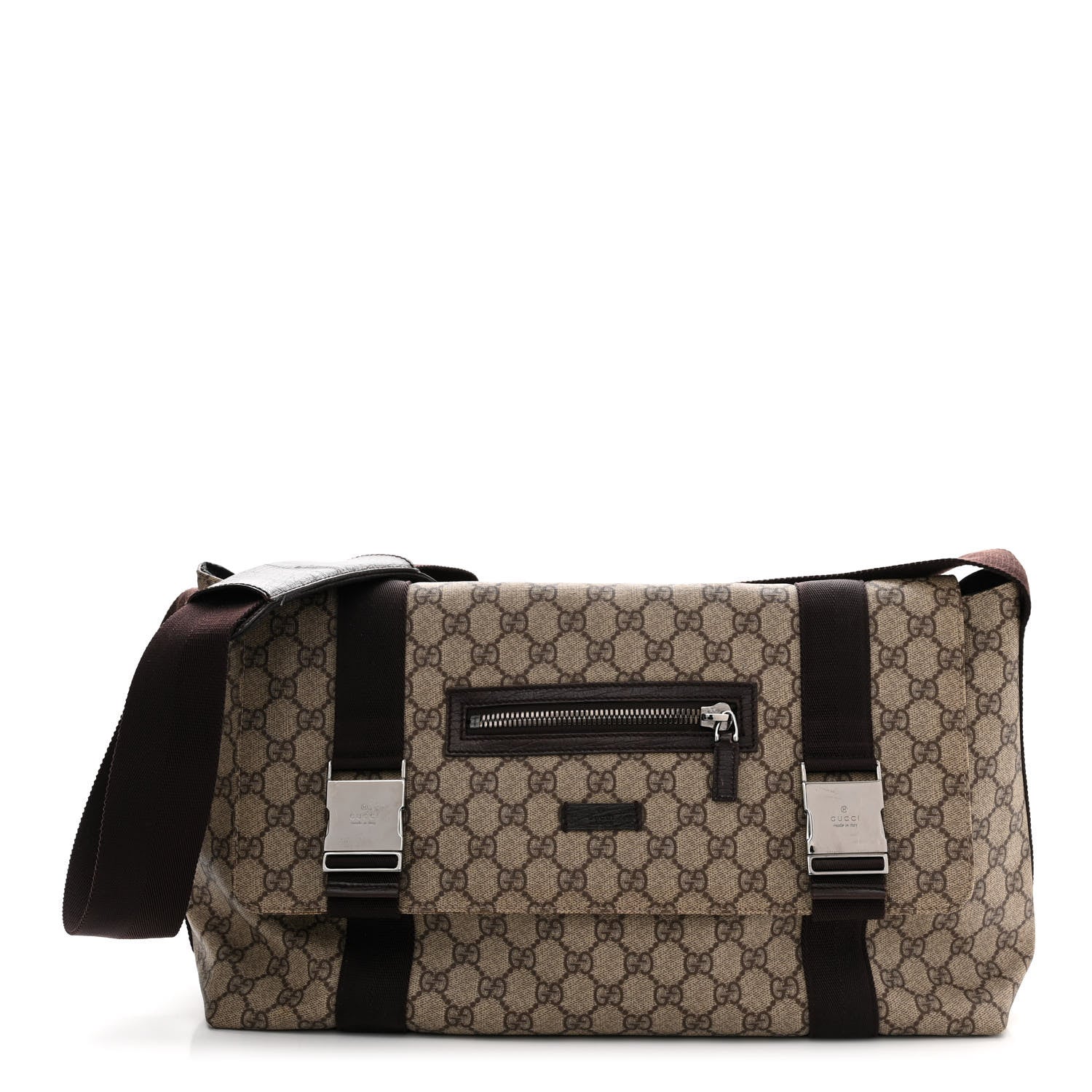 Gucci GG Plus Monogram Double Buckle Flap Messenger Bag Beige Ebony 1 of 11