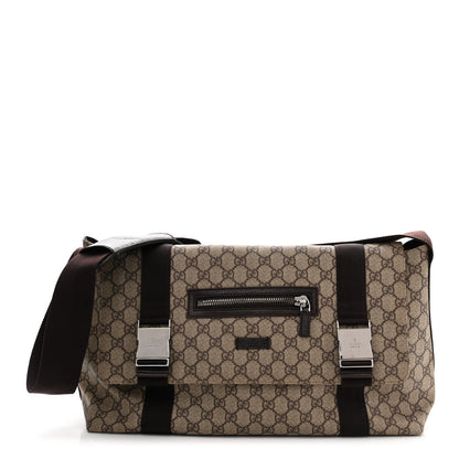 Gucci GG Plus Monogram Double Buckle Flap Messenger Bag Beige Ebony 1 of 11