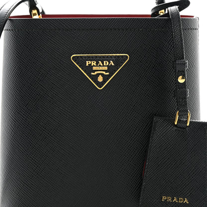 Prada Saffiano Cuir Small Panier Bucket Bag Black Fuoco 7 of 17