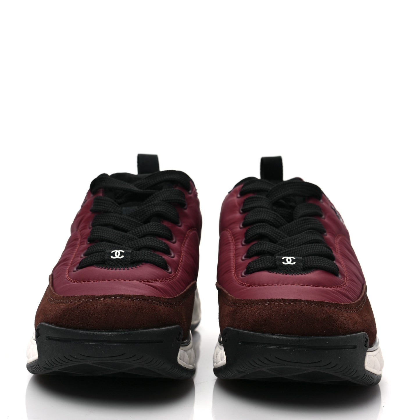 Nylon Suede Calfskin CC Sneakers 38.5 Burgundy