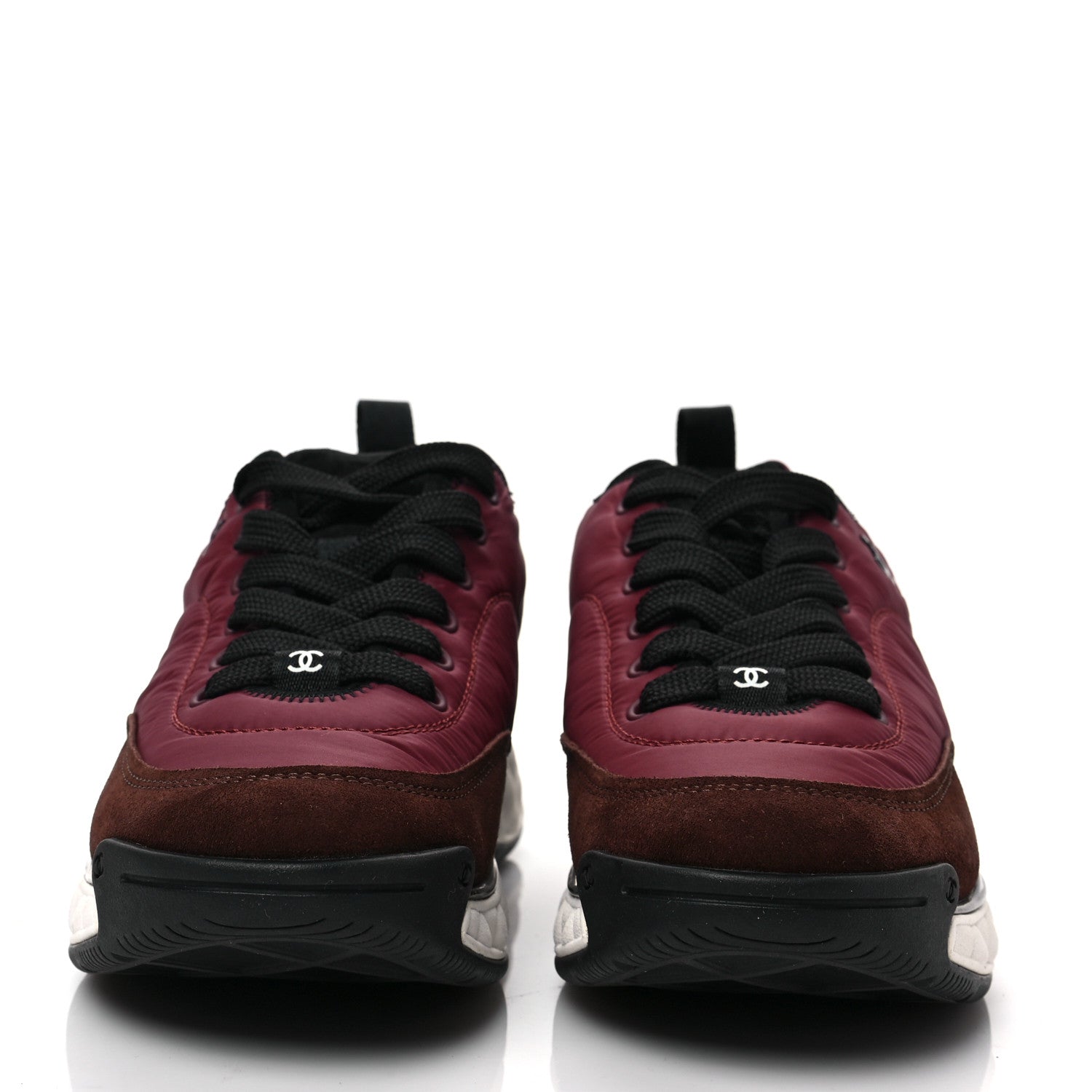 Chanel Nylon Suede Calfskin CC Sneakers 38.5 Burgundy 2 of 7