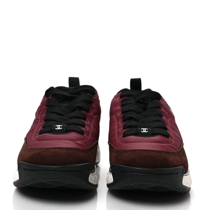 Chanel Nylon Suede Calfskin CC Sneakers 38.5 Burgundy 2 of 7