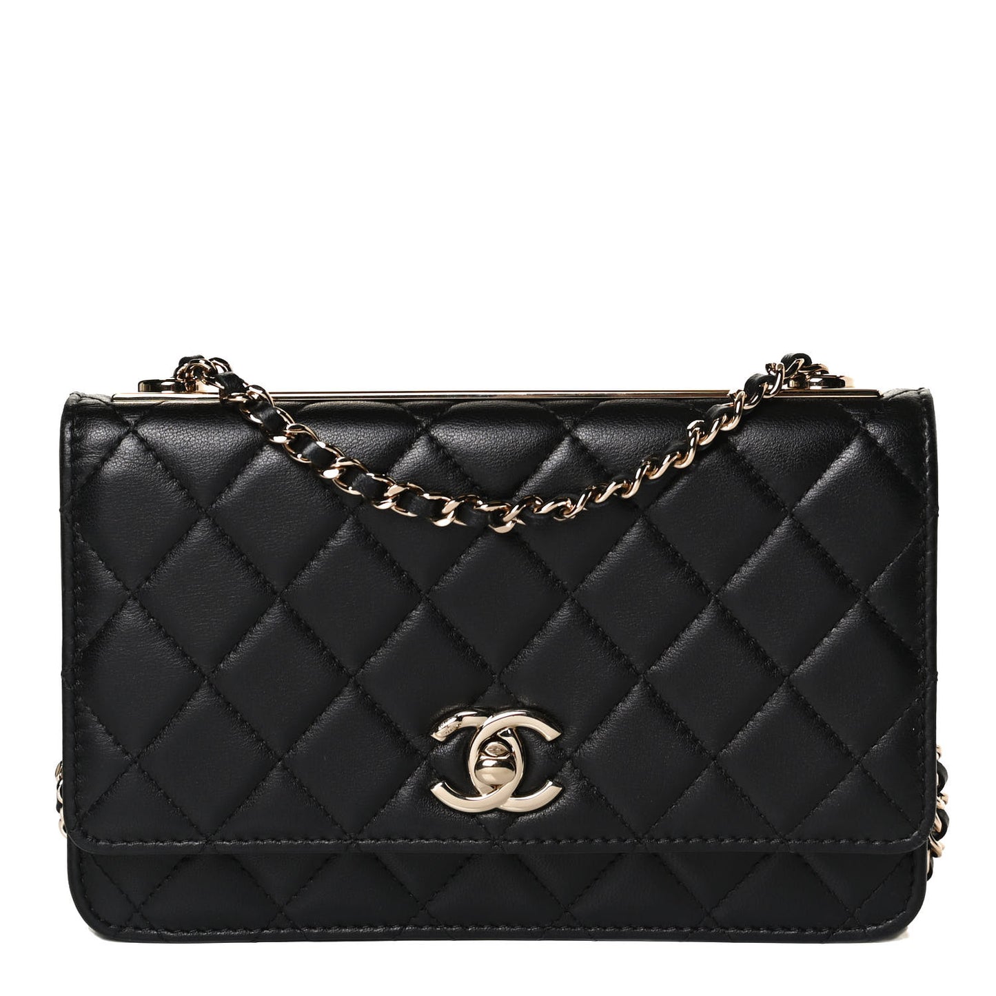 Lambskin Quilted Trendy CC Wallet On Chain WOC Black