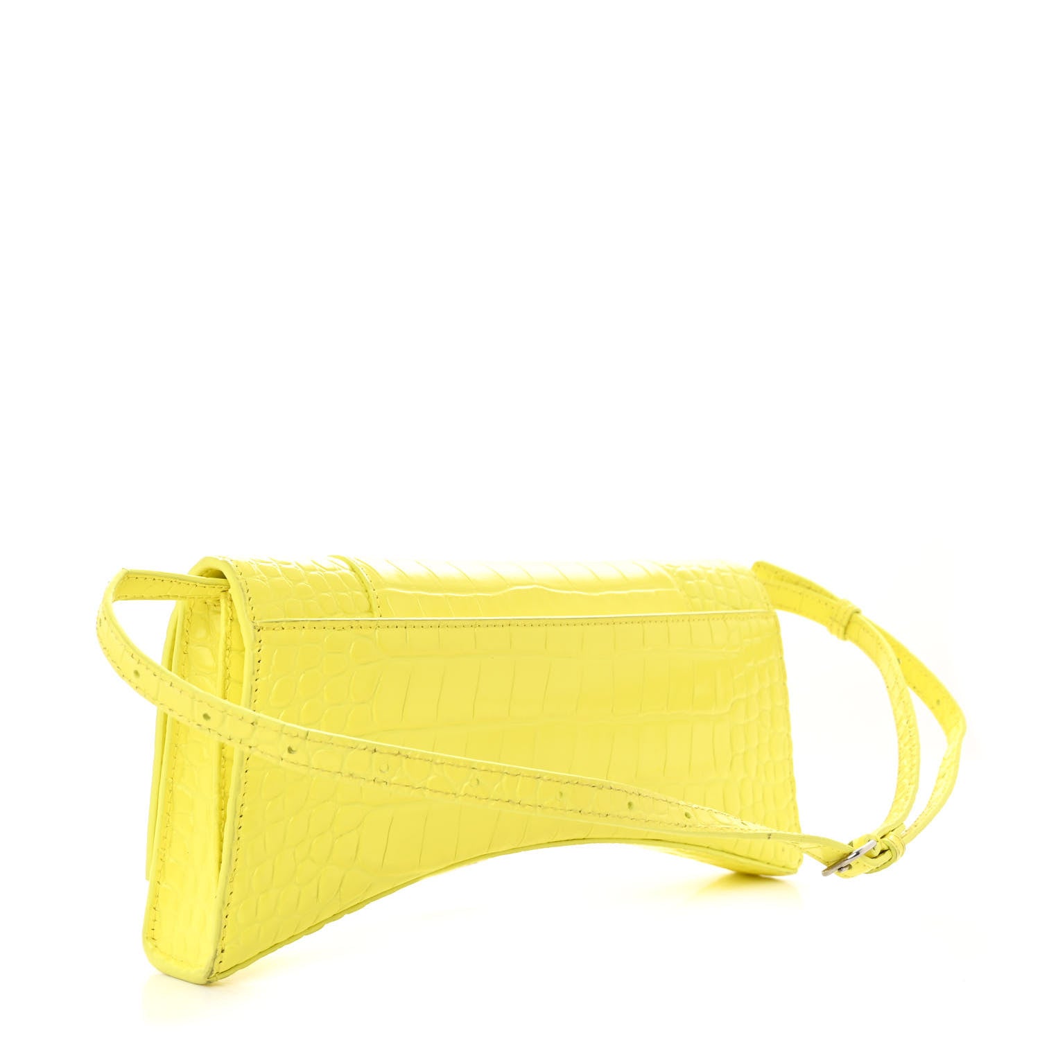 Balenciaga Shiny Calfskin Crocodile Embossed Hourglass Stretch Sling Shoulder Bag Yellow 3 of 15