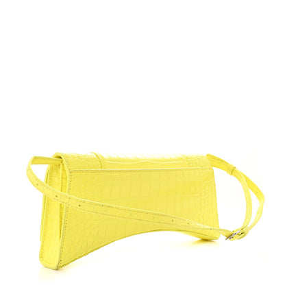 Balenciaga Shiny Calfskin Crocodile Embossed Hourglass Stretch Sling Shoulder Bag Yellow 3 of 15