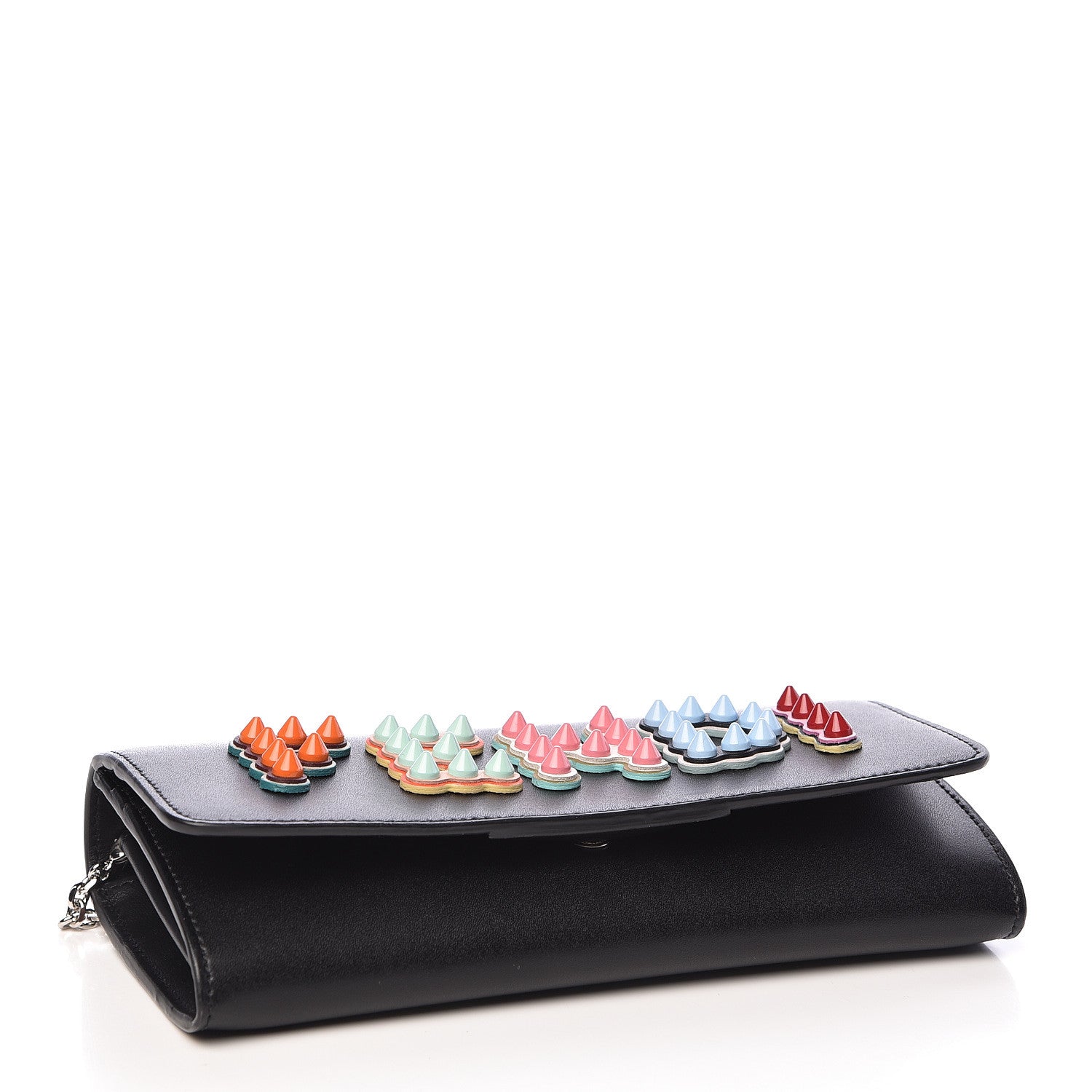 Fendi Vitello Liberty Fun Fair Studded Continental Wallet On Chain Black Multicolor 4 of 9