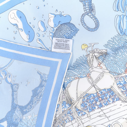Hermes Vintage Silk Ex Libris Atlantis Scarf 70 Bleu Ciel Rose Jaune 4 of 4