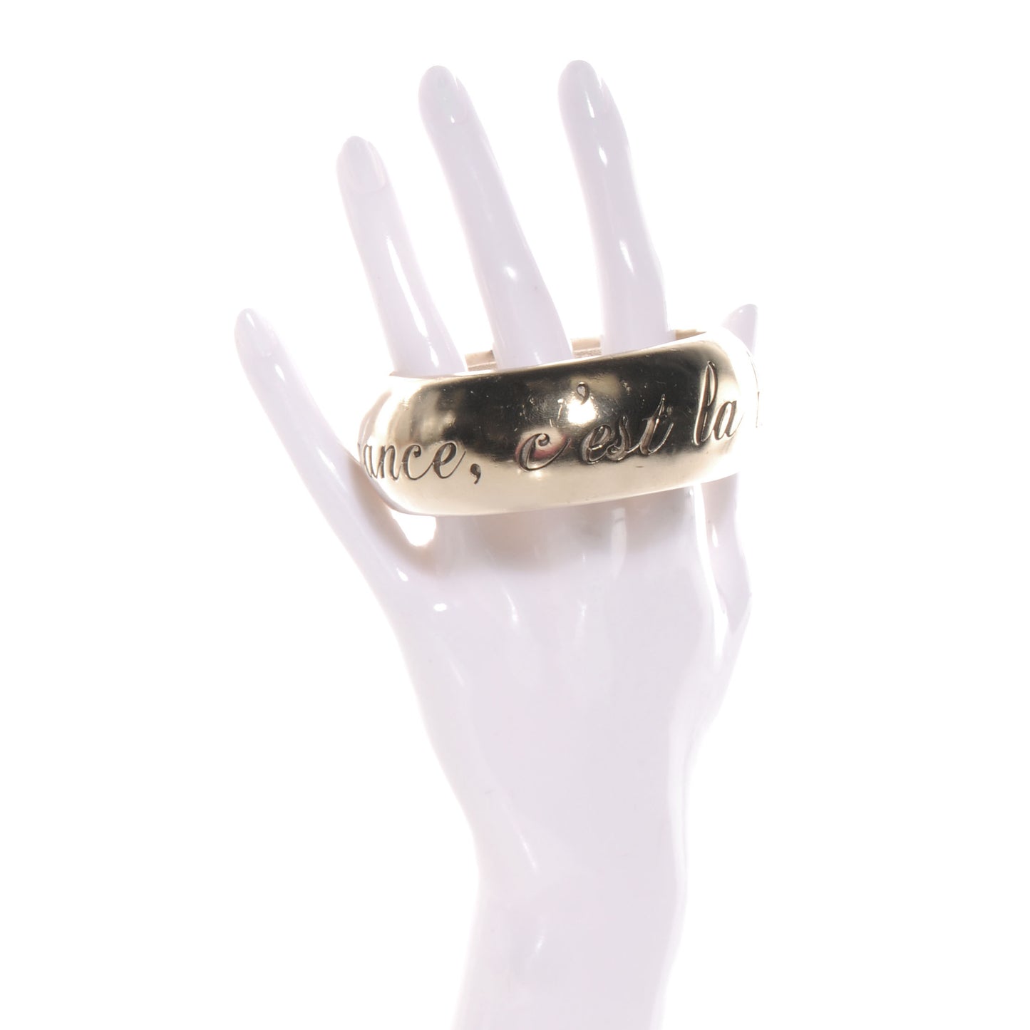 Wide Metal L'Elegance French Quote Bangle Gold