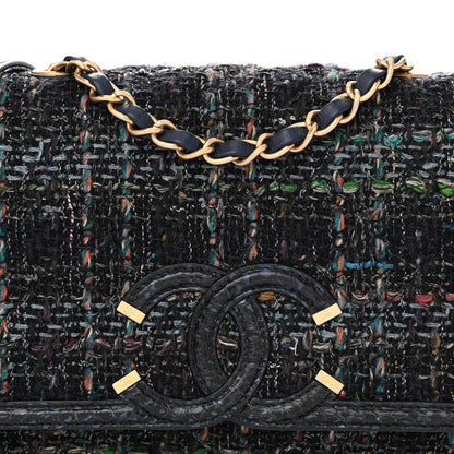 Chanel Tweed Snakeskin Quilted Medium CC Filigree Flap Blue Multicolor 8 of 12