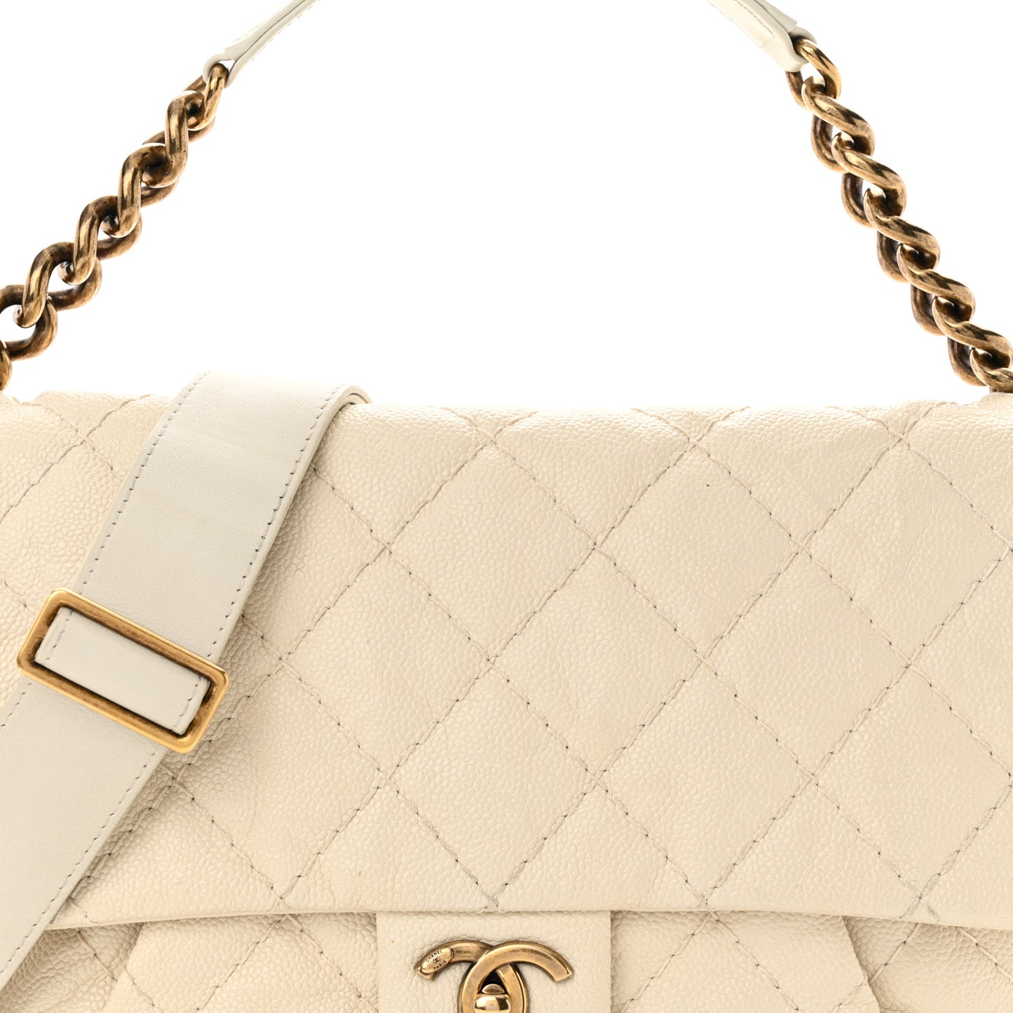Crumpled Grained Calfskin Medium Coco Pleats Messenger Flap Dark White
