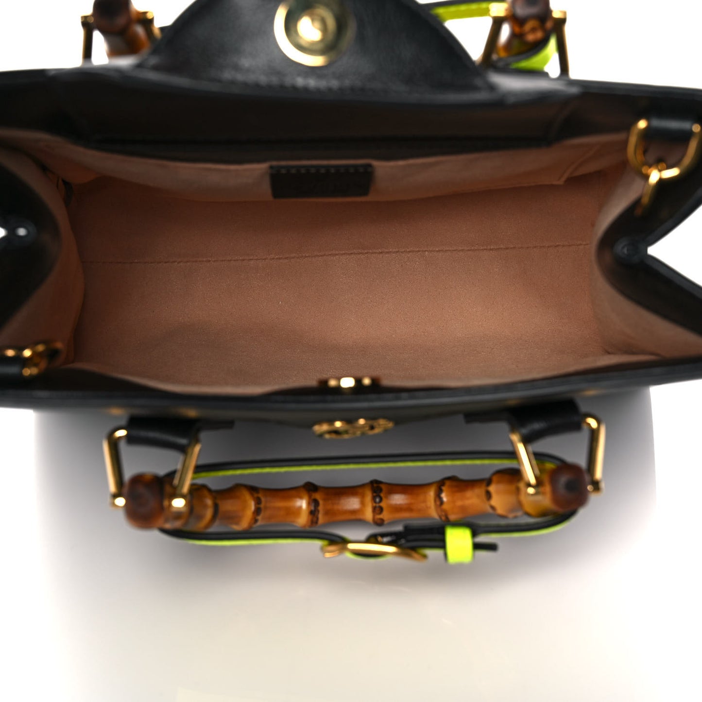 Calfskin Small Diana Tote Bag Black Yellow Fluo